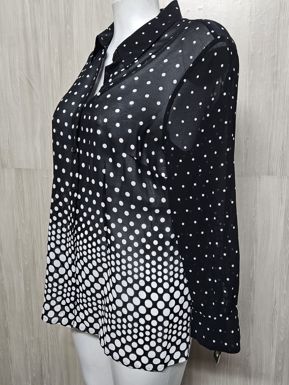 Emma James Black and White Polka Dot Button-Down Blouse